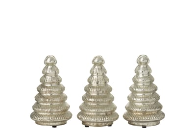 Doos van 3 boom led geribbeld glas zilverkleurig