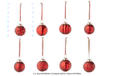 Doos van 40 kerstbal 8 patronen glas kerstrood