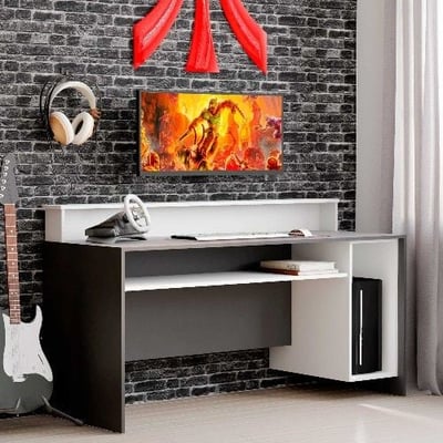 Gaming bureau Beri 140 cm - wit/zwart