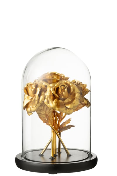 Decoratieve stolp boeket rozen glas goudkleurig/zwart medium