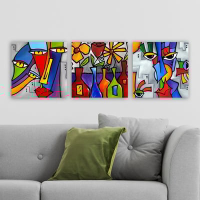 Remy Canvas Schilderij (3 Stuks) | 100 anvas, Houten Kader, Veelkleurig