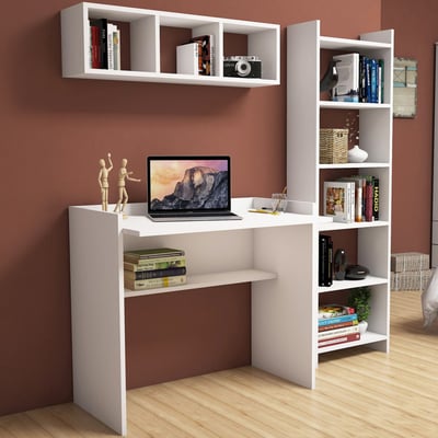 Bureau met boekenrek Matilda - 100% MELAMINE - Wit - 90 x 160 x 58 cm