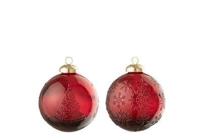 Kerstbal bal glas rood assortiment van 2