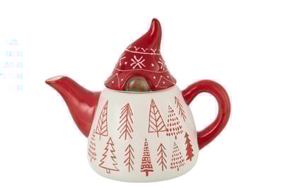 Theepot kerstman dolomiet wit/kerstrood