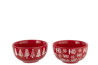 Schaal dolomiet kerstrood/wit assortiment van 2