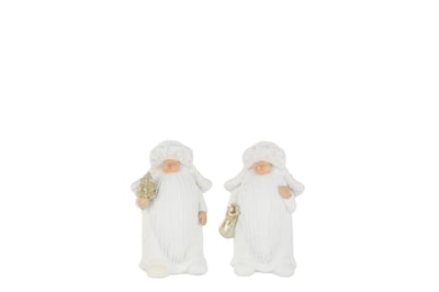Kerstman boom + tas polyresin wit/goudkleurig small assortiment van 2
