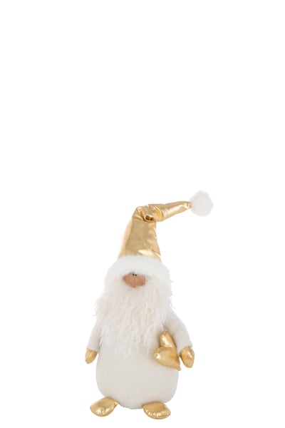 Kerstman gouden hart polyester wit/goudkleurig small