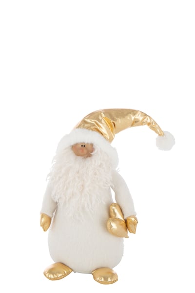 Kerstman gouden hart polyester wit/goudkleurig large
