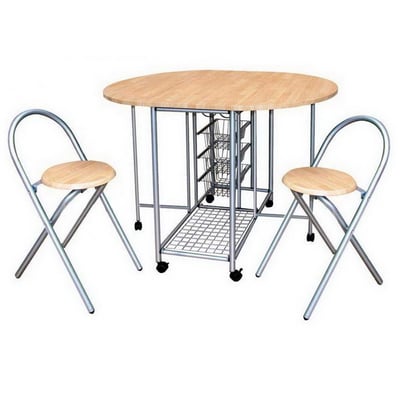 Tafelset Beatrice op wielen, 2 stoelen - hout/metaal