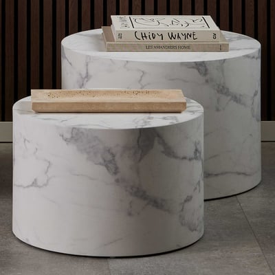Ronde salontafelset Dice - set van 2 - wit marmer