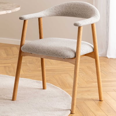 Eetkamerstoel Addi -  eikenhout, stof - beige