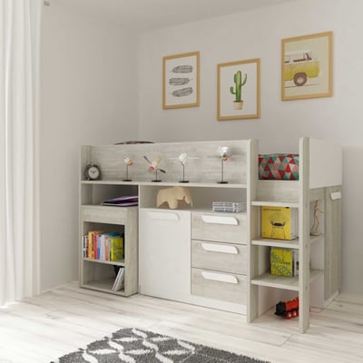 Halfhoogslaper Beau 90x200 met bureau - wit