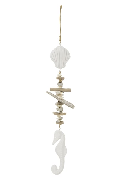Hanger schelp + zeepaard drijfhout/hars wit/naturel