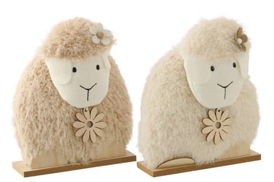 Schaap bloem polyester wit/beige large assortiment van 2