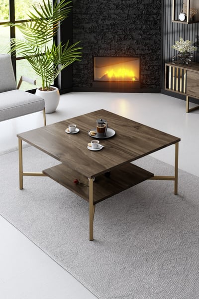 Stijlvolle Woody Fashion Salontafel | Melamine Gecoat | Metalen Poten | Walnoot Zwart Stijlvolle Woody Fashion Salontafel | Melamine Gecoat | Metalen Poten | Walnoot Zwart
