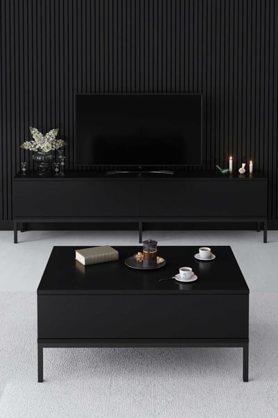 Woody Fashion TV-meubel | Metalen Poten | 100% Melamine Gecoat | 180x47x30 cm | Zwart