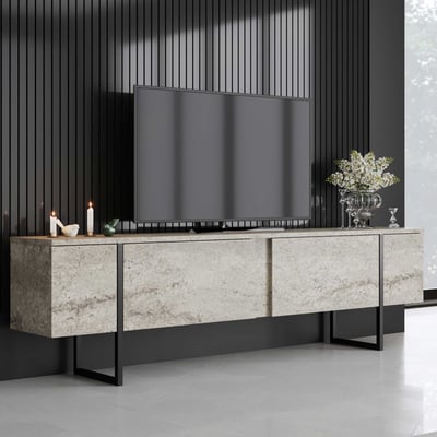 TV-meubel Woody Fashion - 180x30x50 cm - 2 deuren - travertijn/zwart TV-meubel Woody Fashion - 180x30x50 cm - 2 deuren - travertijn/zwart