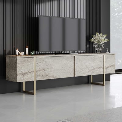 Tv-meubel Woody Fashion - 180x30x50cm - 2 deuren - travertijn Tv-meubel Woody Fashion - 180x30x50cm - 2 deuren - travertijn