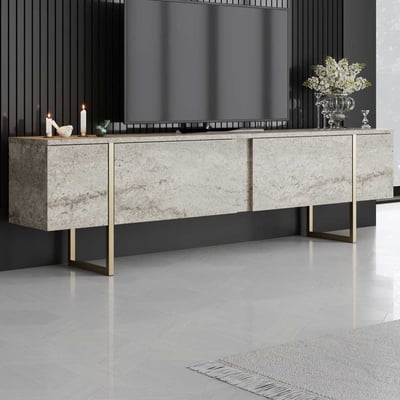 Luxe TV-meubel | 100% MELAMINE | Travertin, Goud
