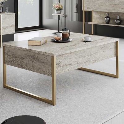 Luxe Salontafel | 100% MELAMINE | Travertin, Goud