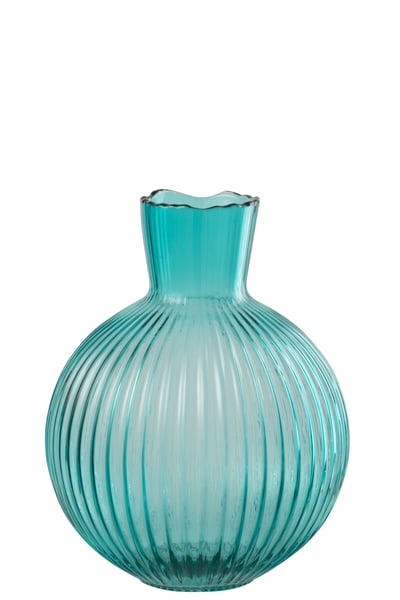 Vaas bal geribbeld glas turquoise small