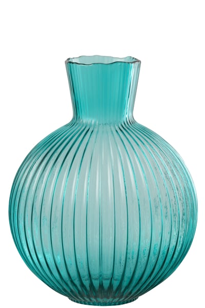 Vaas bal geribbeld glas turquoise large