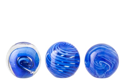 Presse-papier bal glas blauw small assortiment van 3