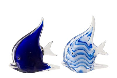 Presse-papier fish gestreept glas blauw large assortiment van 2