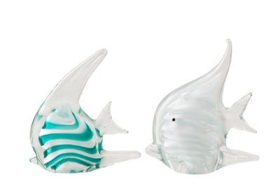 Presse-papier vis gestreept glas turquoise/wit large assortiment van 2