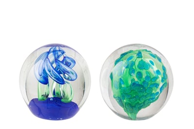Presse-papier bal glas blauw/groen small assortiment van 2