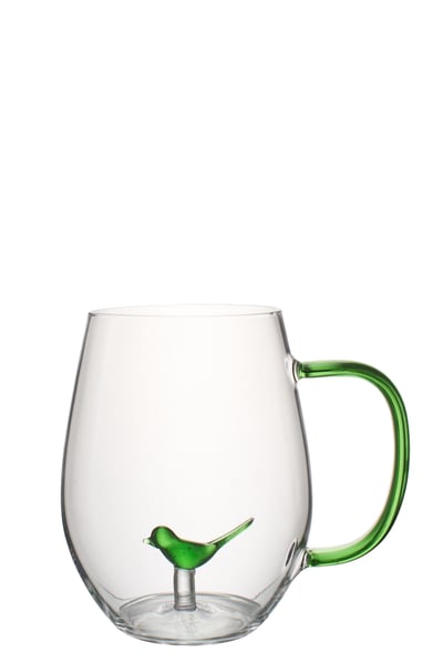 Drinkglas vogel met handvat glas groen/transparant