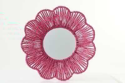 Wandspiegel raffia donkerroze