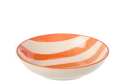 Diep bord gestreept steengoed oranje/wit
