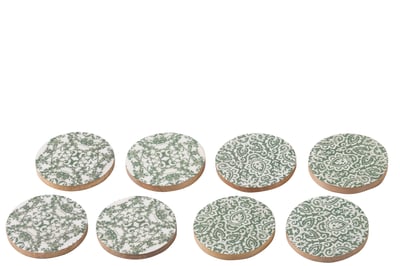 Set van 8 onderzetter mangohout groen/wit