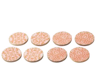 Set van 8 onderzetter mangohout oranje/wit