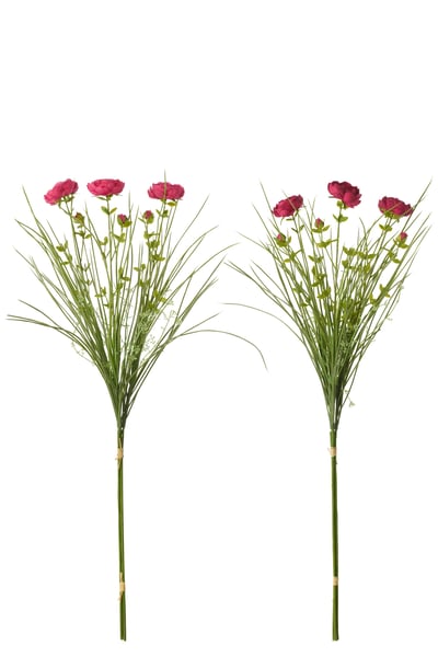 Bundel van 3 ranonkel met gras textiel paars/fuchsia small assortiment van 2