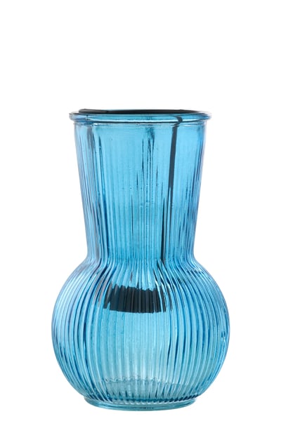 Theelichthouder glas blauw/zwart large