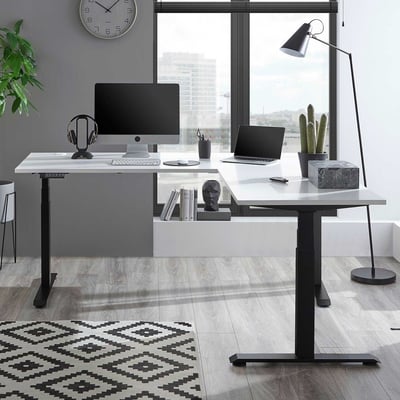 Verstelbaar hoekbureau Ben 185x77x74-125cm - wit/zwart