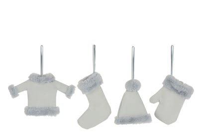 Hangers kerstkledij textiel lichtblauw assortiment van 4