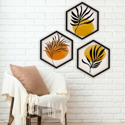 Hexagon Decoratief ingelijst schilderij (3 stuks) | MDF & kunststof lijst | 35 x 35 cm