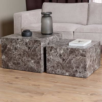Vierkante salontafels Dice - set van 2 - lichtbruin marmer