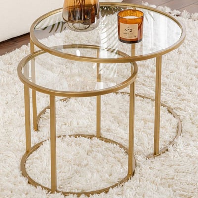 Salontafelset Tokyo - 100% TEMPERED GLASS - Goud - 60 x 43 x 60 cm