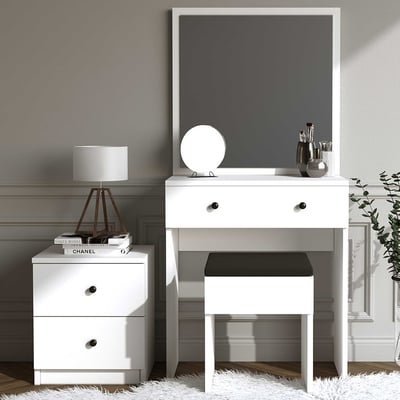 Make-uptafel met stoeltje en kastje Marylin-wit Make-uptafel met stoeltje en kastje Marylin-wit