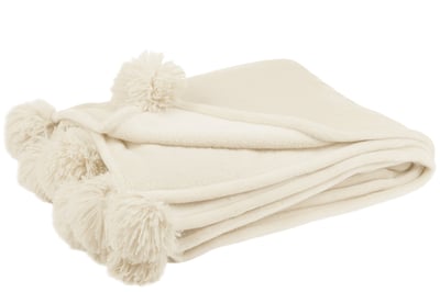 Plaid pompom polyester creme