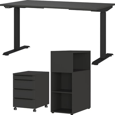 Bureauset Hermoso | Bureautafel, roomdivider en ladekast | Zwart