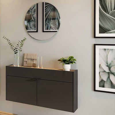 Multifunctionele garderobeset Amika | Multifunctionele kast en wandspiegel | Grafietgrijs