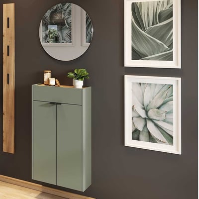 Multifunctionele garderobeset Amika | Multifunctionele kast, wandkapstok en spiegel | Taupe Green