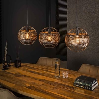 Hanglamp Amory voor 3 lichtbronnen-zwart/bruin