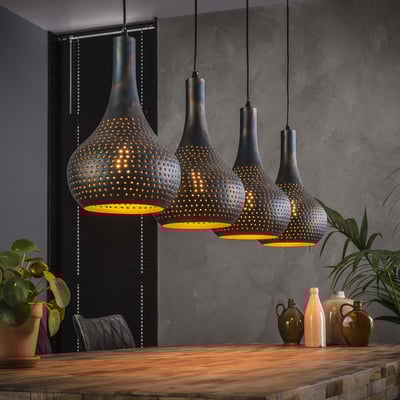 Hanglamp Cone 4 lampenkappen - zwart/bruin