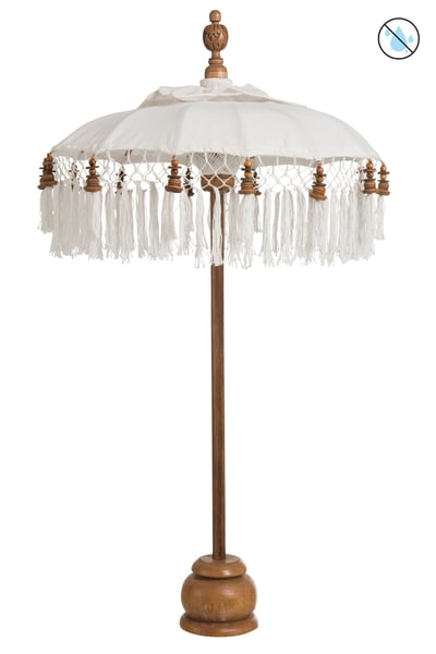 Parasol+voet+kwast katoen/hout wit bruin small Parasol+voet+kwast katoen/hout wit bruin small